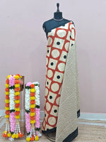Dark Peach Mulmul Cotton Saree