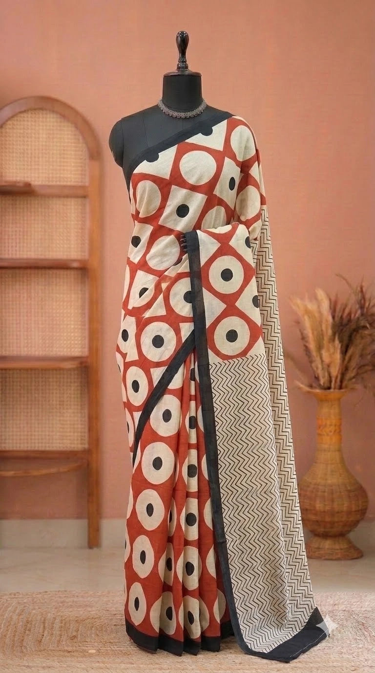 Dark Peach Mulmul Cotton Saree