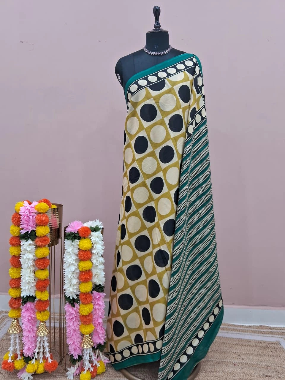 Olive Green Mulmul Cotton Saree
