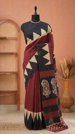 Maroon Plain Mulmul Cotton Saree