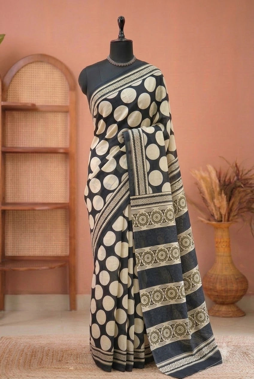 Black Pure Mulmul Cotton Saree