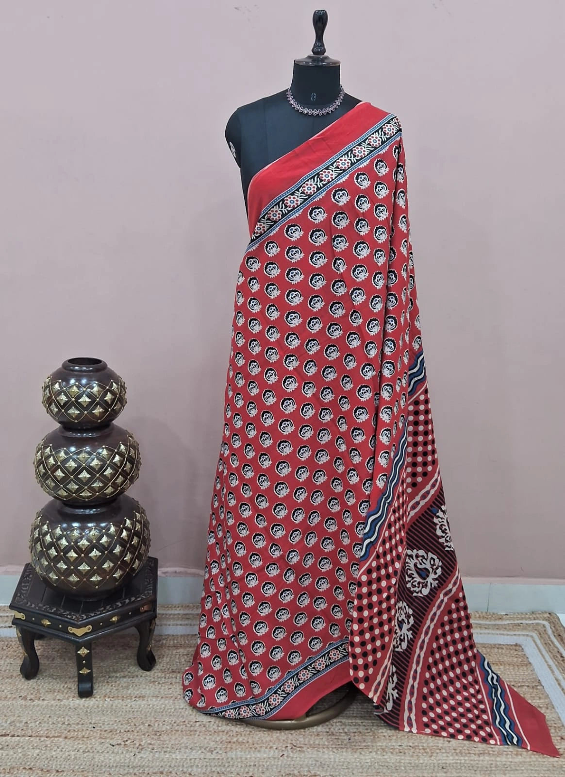 Tomato Red Mulmul Cotton Saree