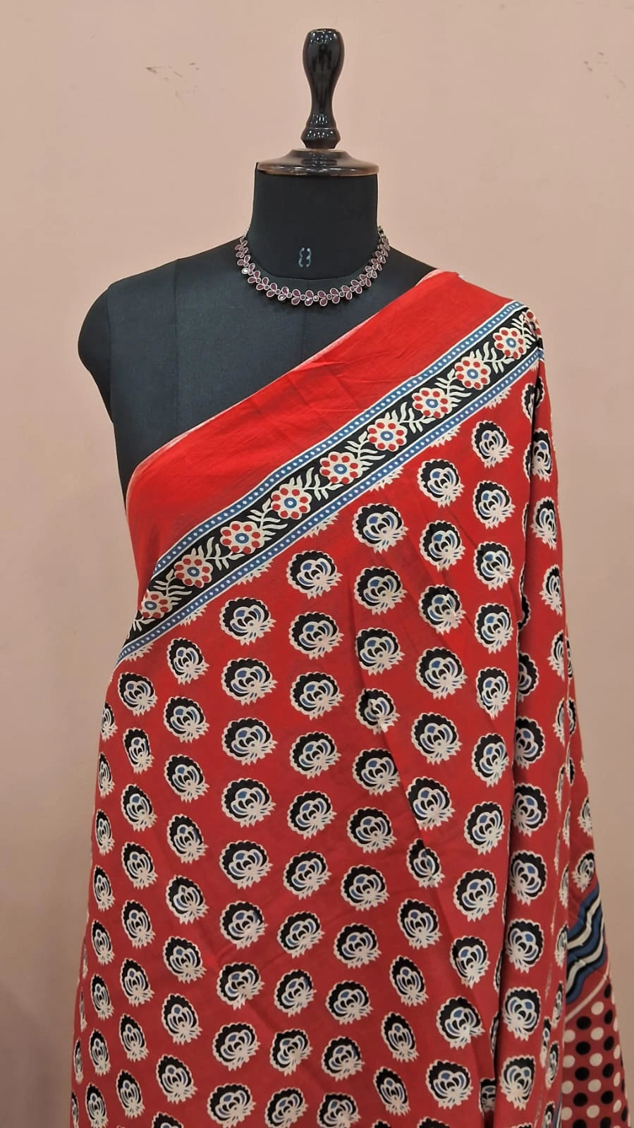 Tomato Red Mulmul Cotton Saree 1