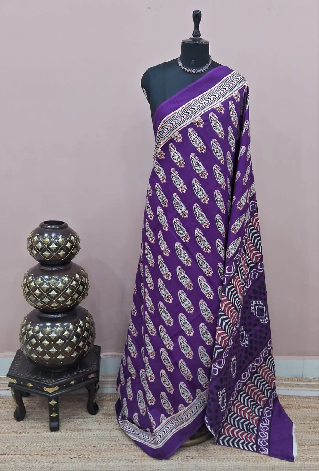 Purple Mulmul Cotton Saree