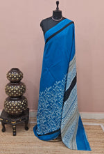 Caribbean Blue Mulmul Cotton Saree 