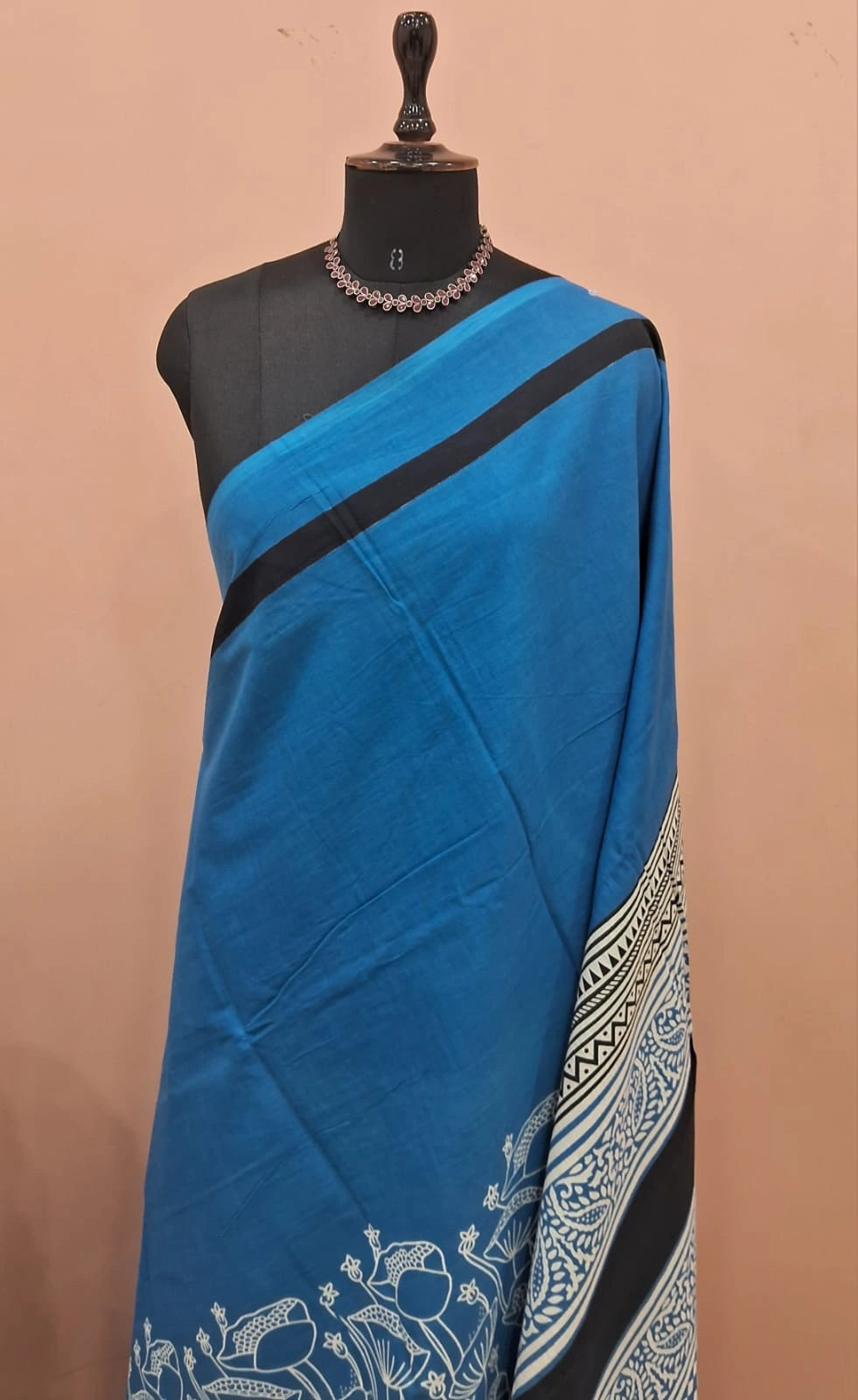 Caribbean Blue Mulmul Cotton Saree 1