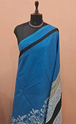 Caribbean Blue Mulmul Cotton Saree 1