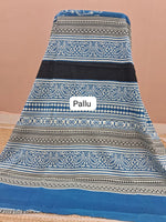 Caribbean Blue Mulmul Cotton Saree Pallu