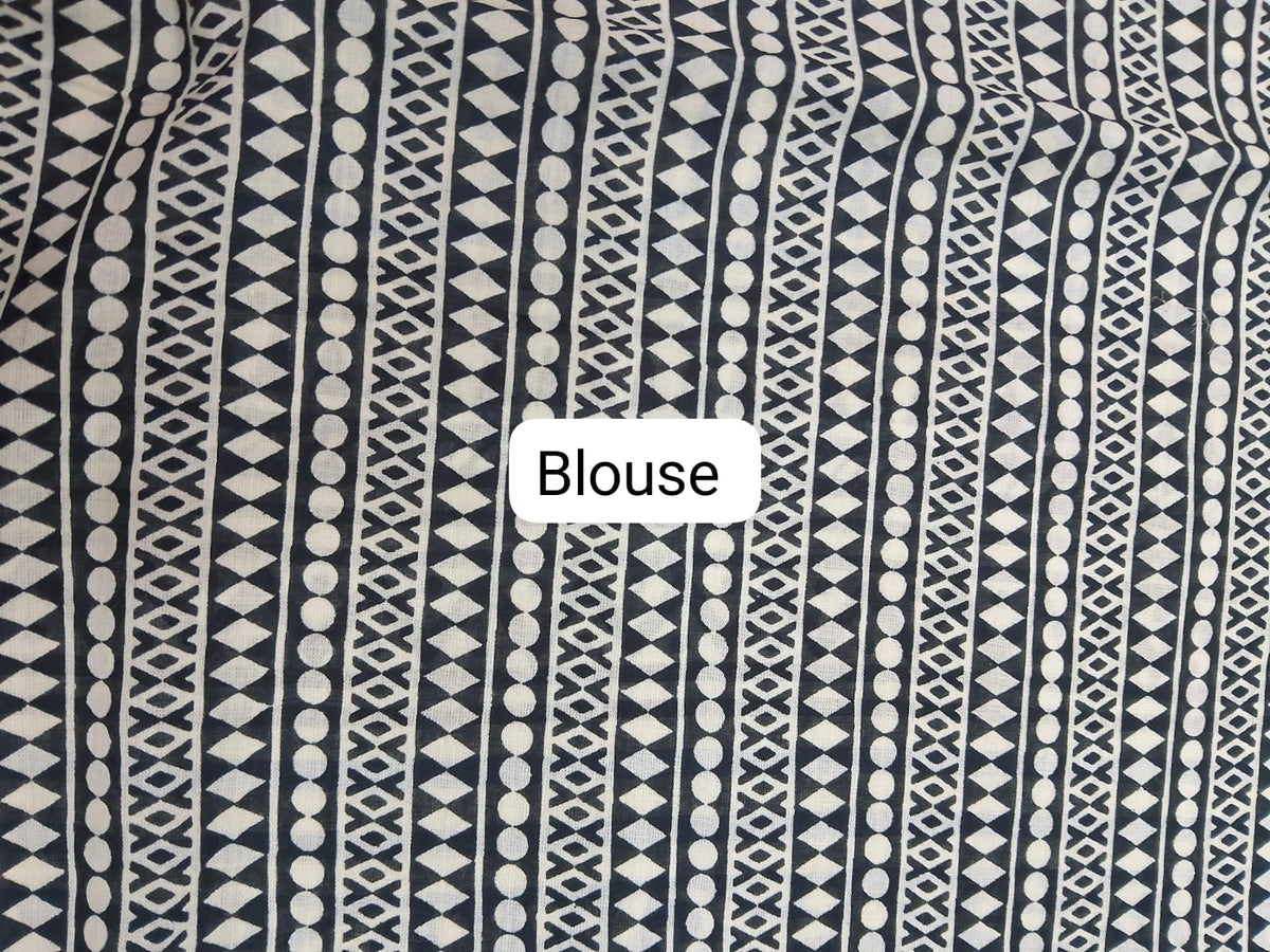 Caribbean Blue Mulmul Cotton Saree  Blouse
