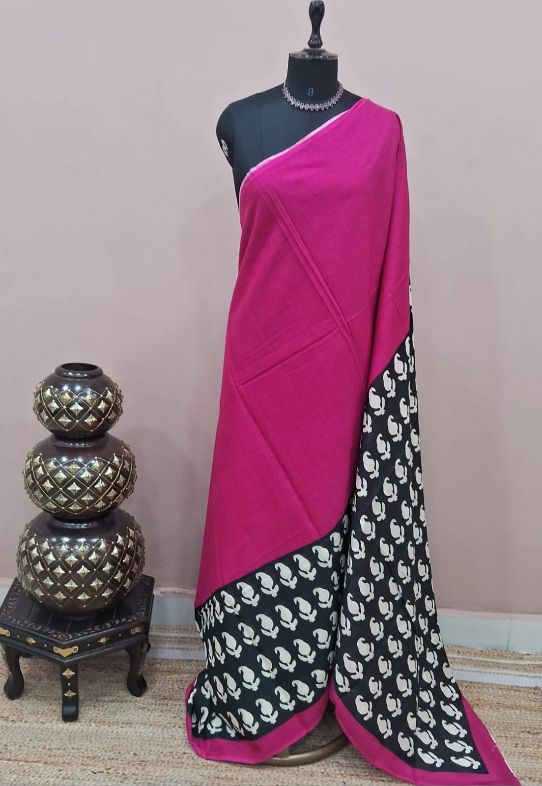 Rani Pink Mulmul Cotton Saree