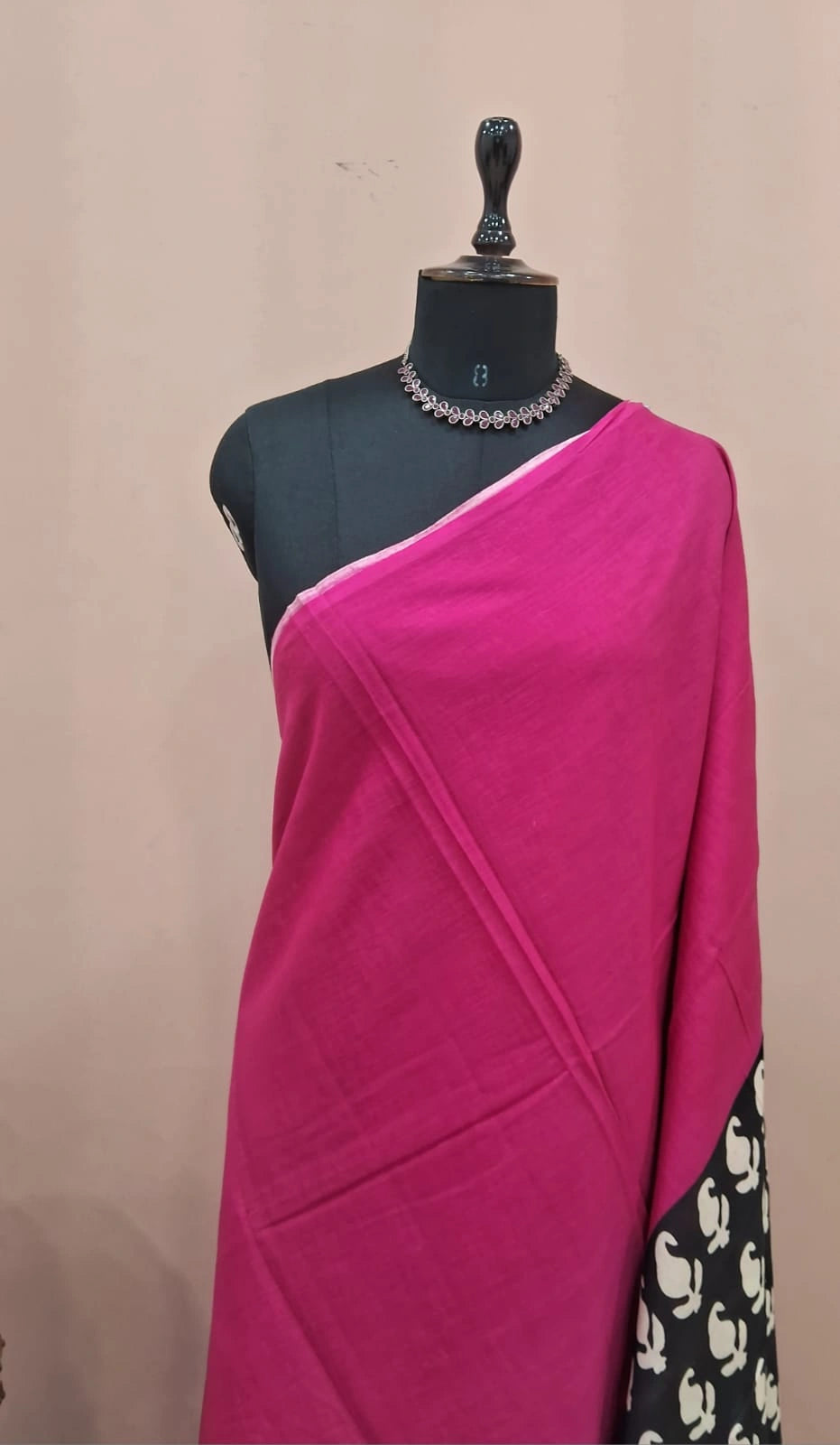 Rani Pink Mulmul Cotton Saree 1