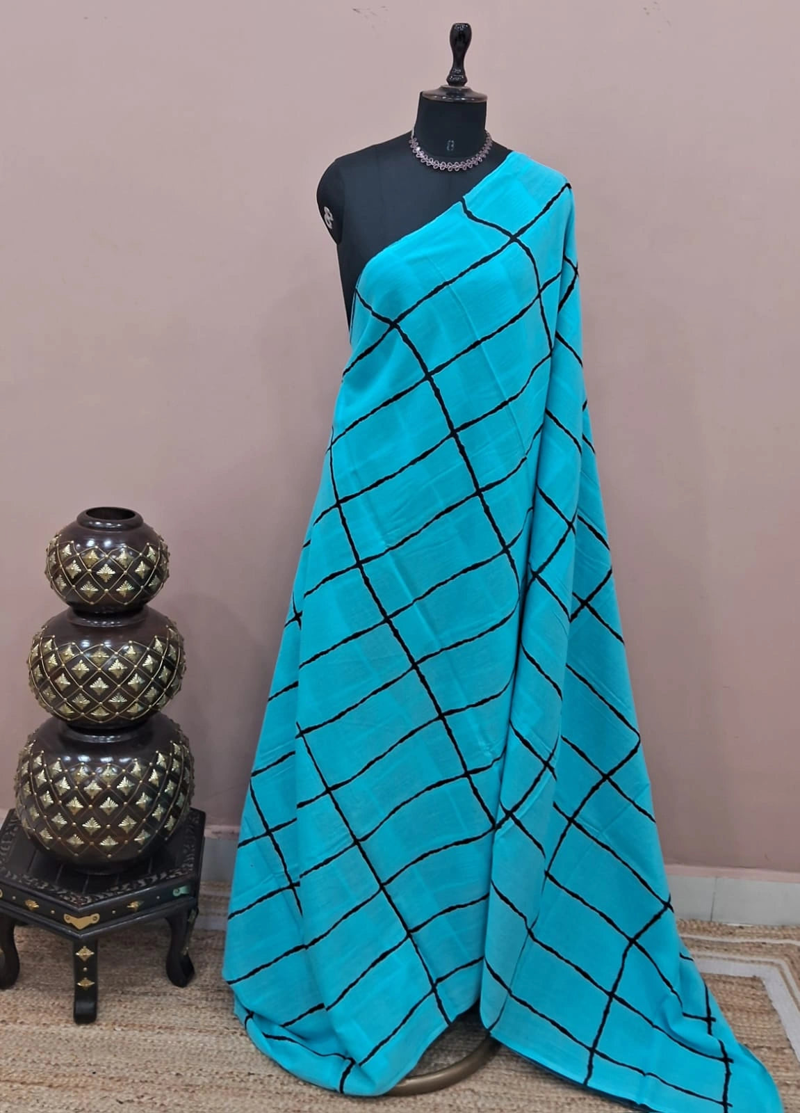 Sky Blue Pure Mulmul Cotton Saree 
