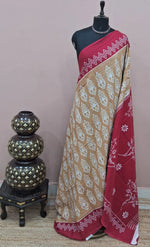 Dark Beige Mulmul Cotton Saree 