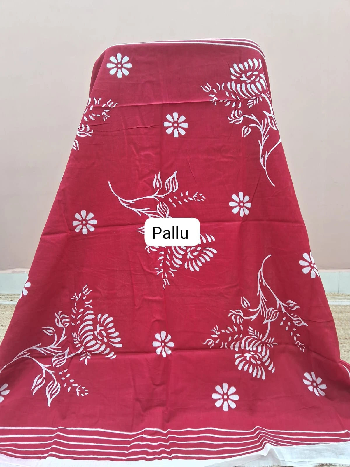 Dark Beige Mulmul Cotton Saree  pallu