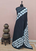 Black Plain Mulmul Cotton Saree