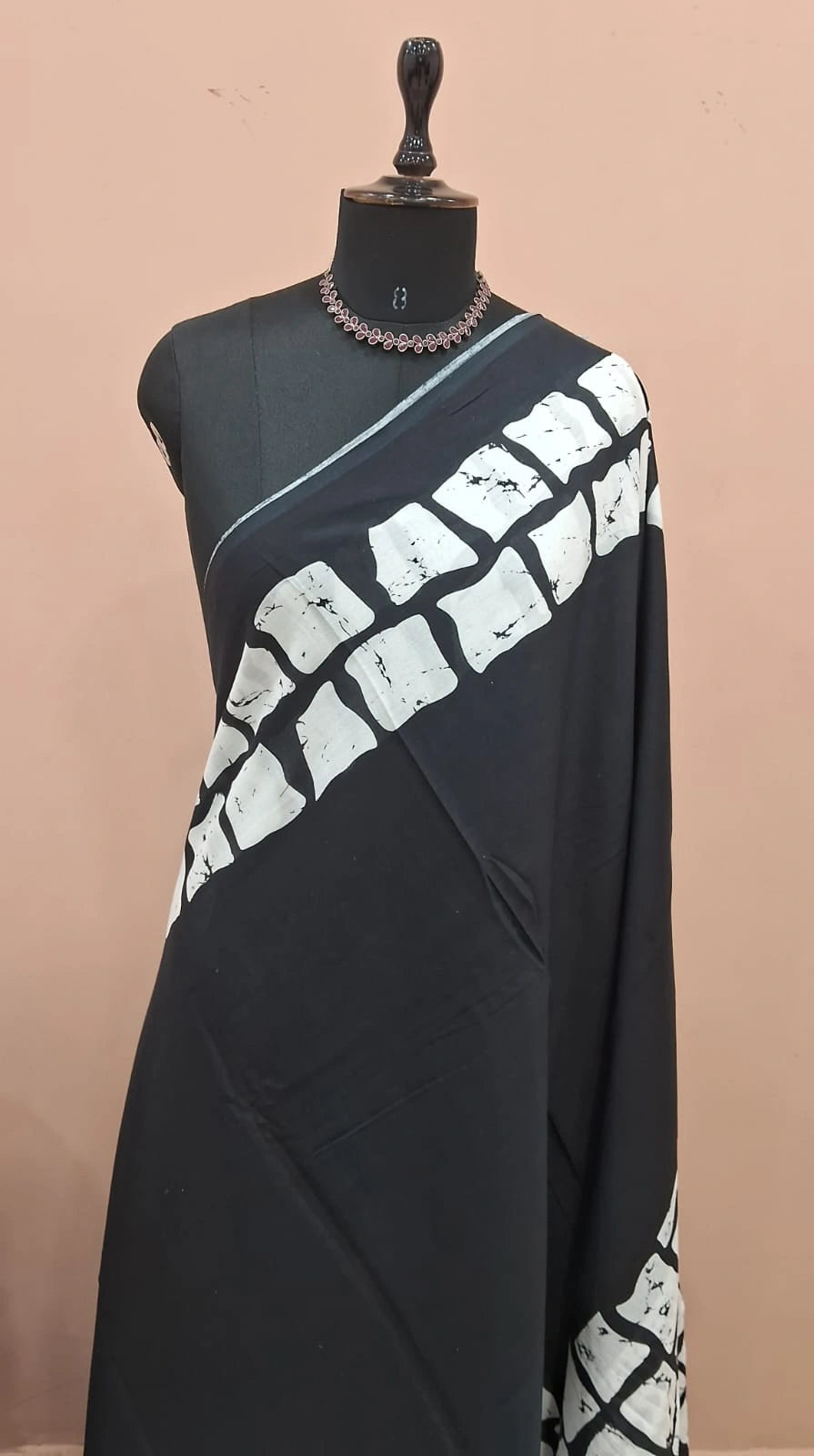 Black Plain Mulmul Cotton Saree 1