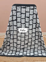 Black Plain Mulmul Cotton Saree pallu