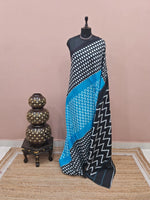 Caribbean blue Pure Mulmul Cotton Saree 