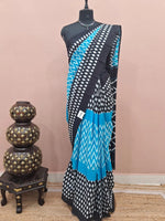 Caribbean blue Pure Mulmul Cotton Saree
