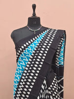 Caribbean blue Pure Mulmul Cotton Saree 1