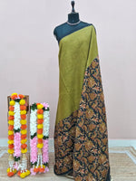Olive Green Mulmul Cotton Saree 