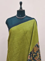 Olive Green Mulmul Cotton Saree 1