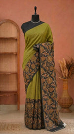 Olive Green Mulmul Cotton Saree 