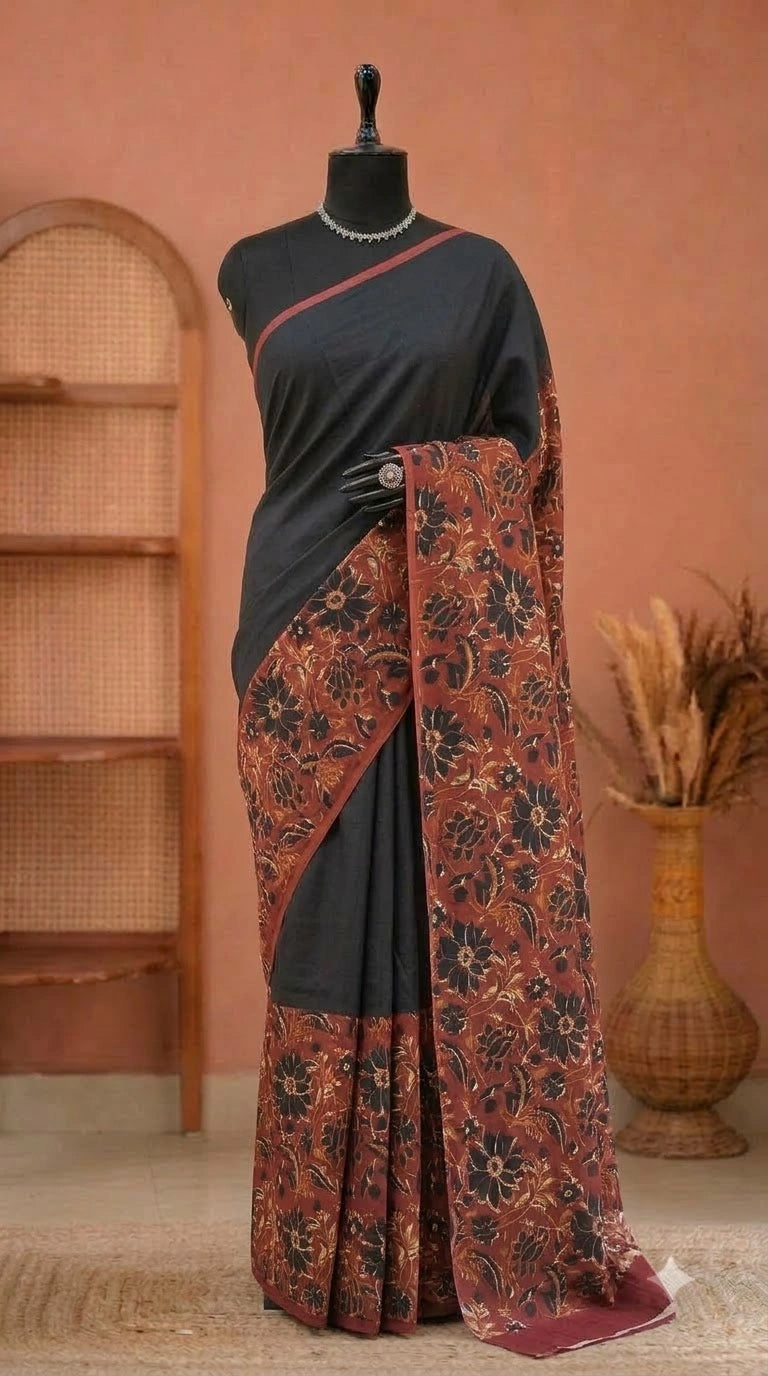 Black Mulmul Cotton Saree