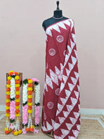 Red Mulmul Cotton Saree