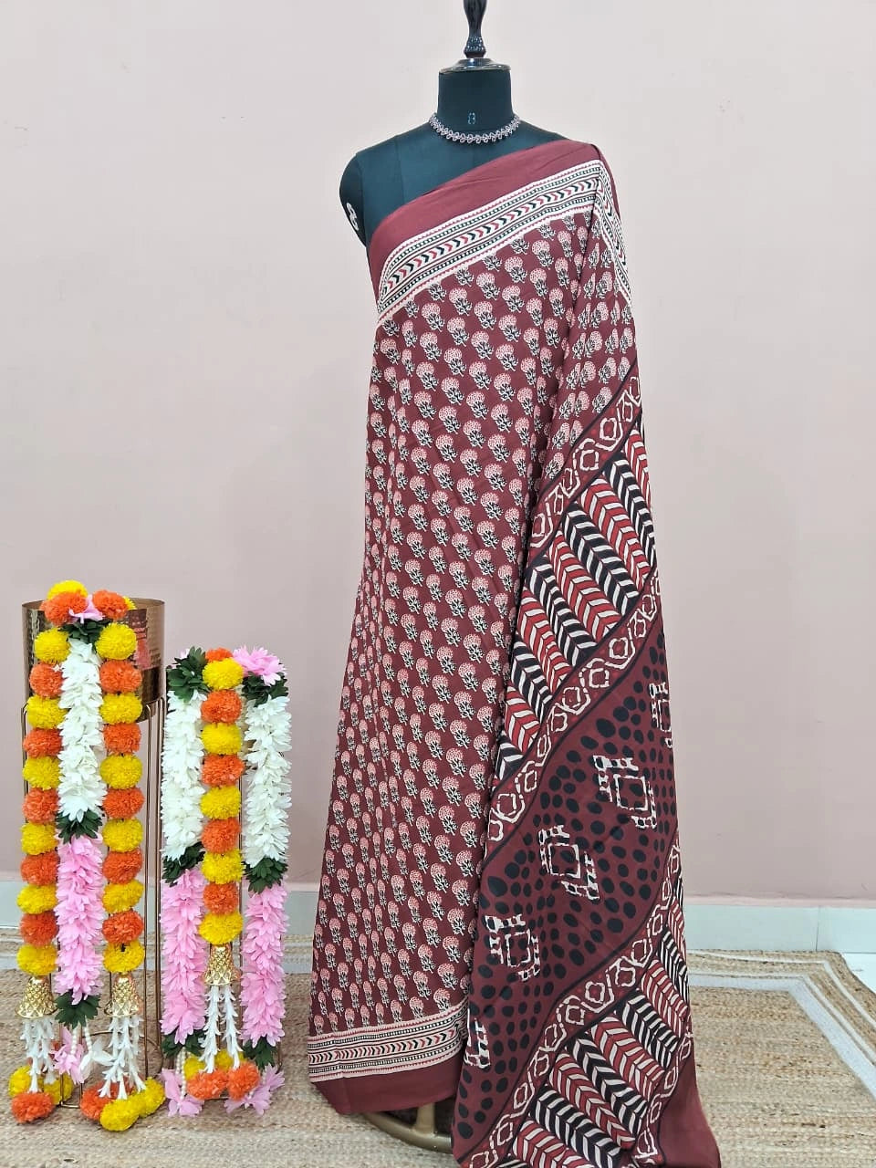 Maroon Mulmul Cotton Saree