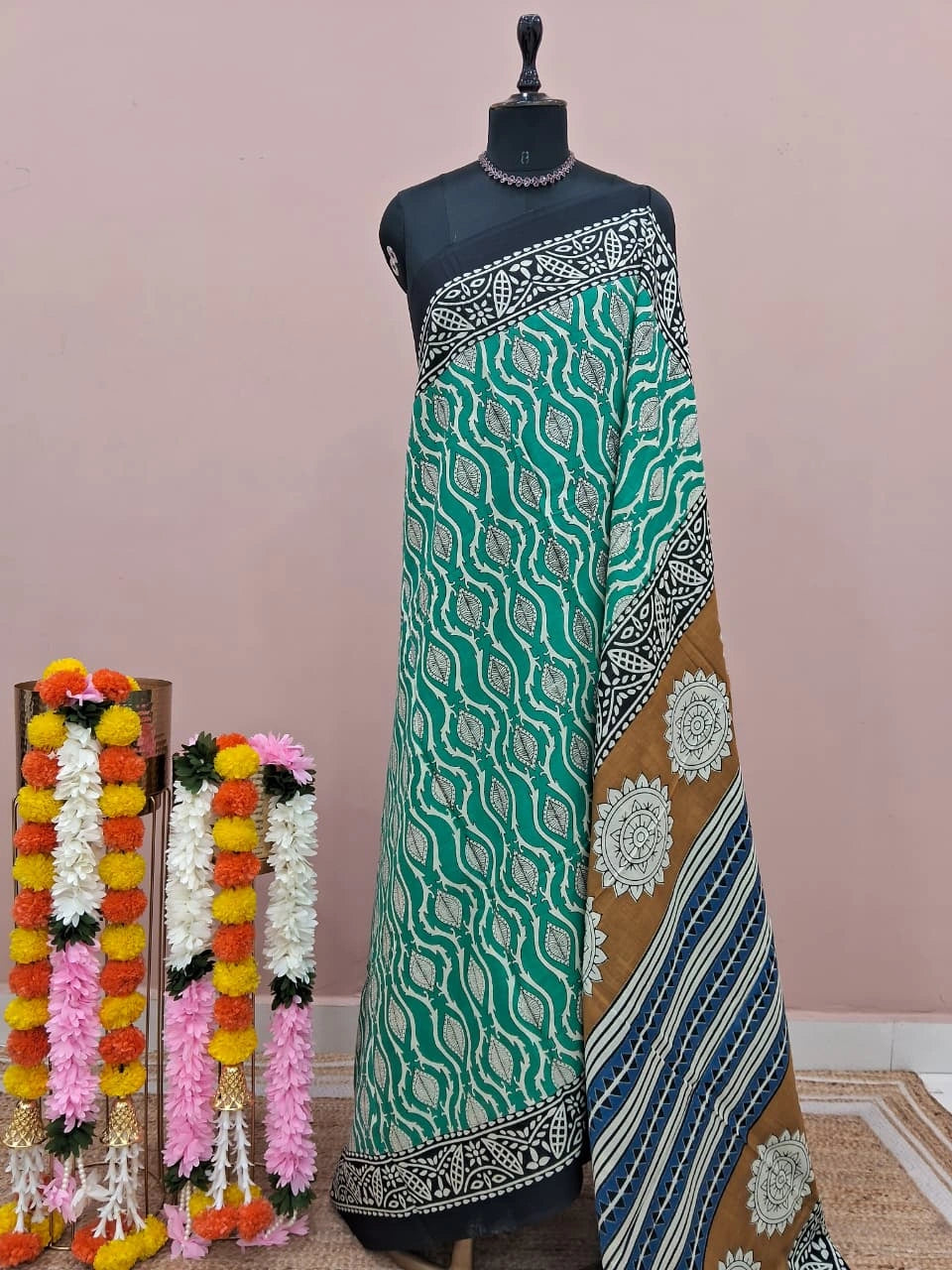 Teal Green Mulmul Cotton Saree 