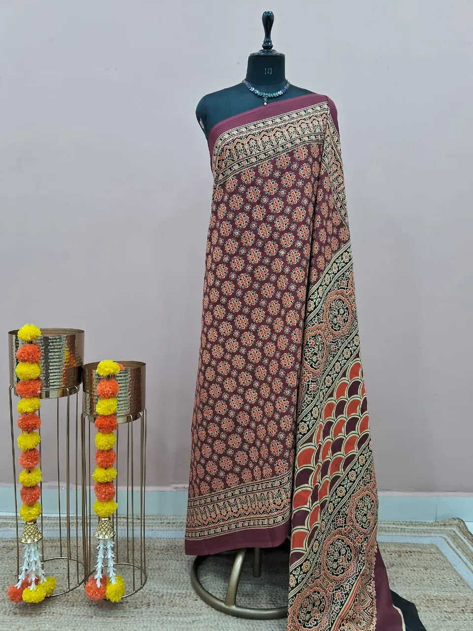 Maroon Mulmul Cotton Saree 