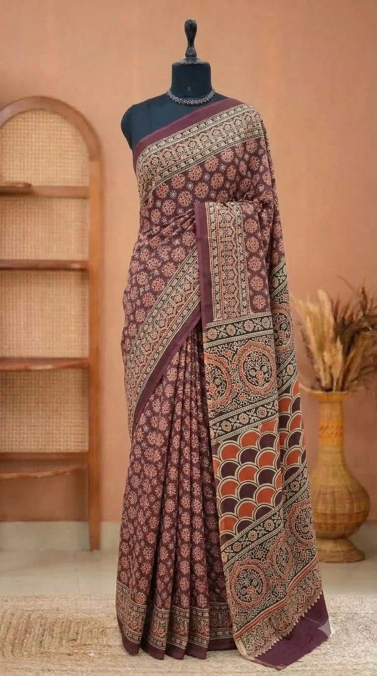 Maroon Mulmul Cotton Saree 