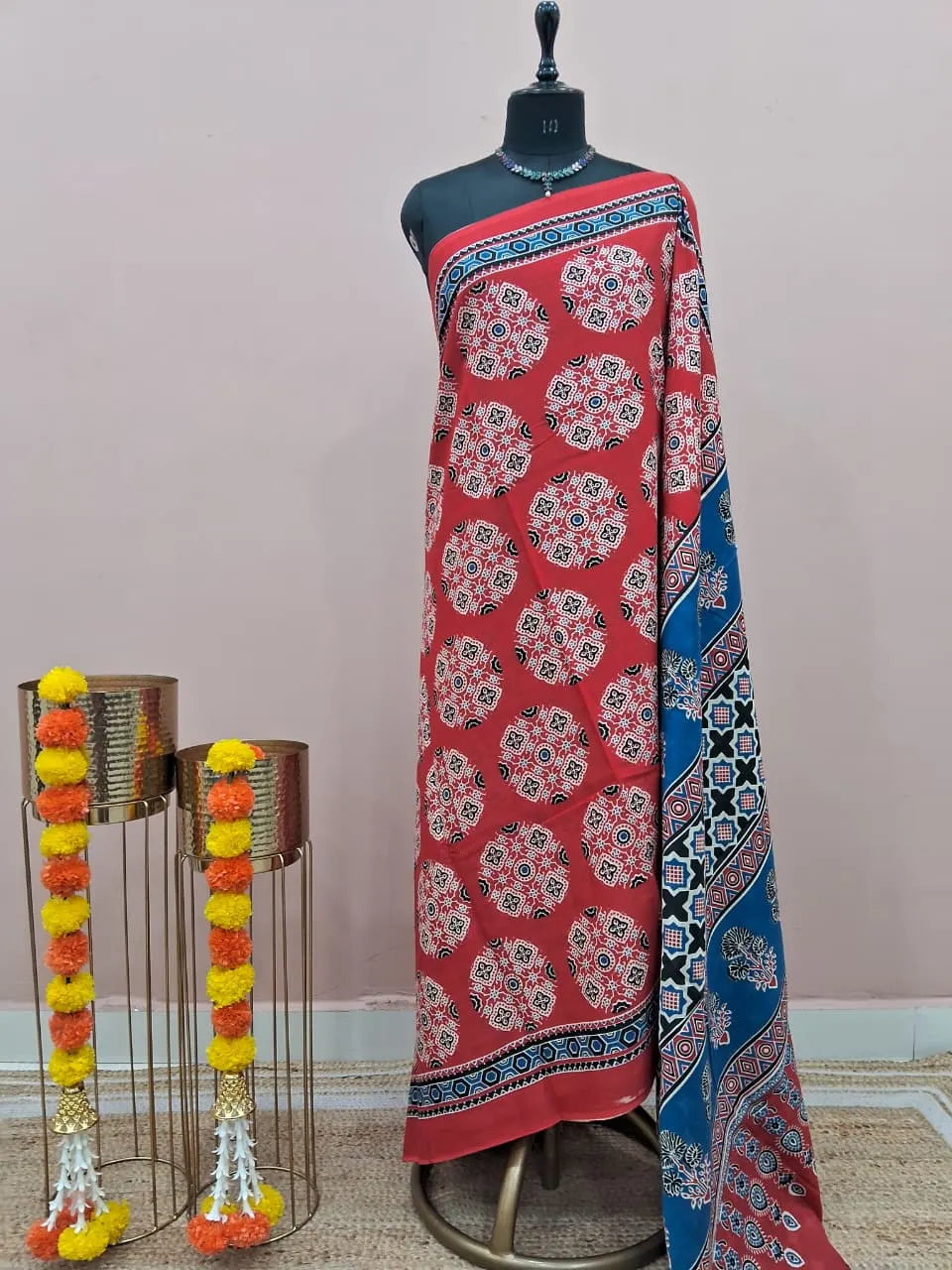 Tomato Red Mulmul Cotton Saree 