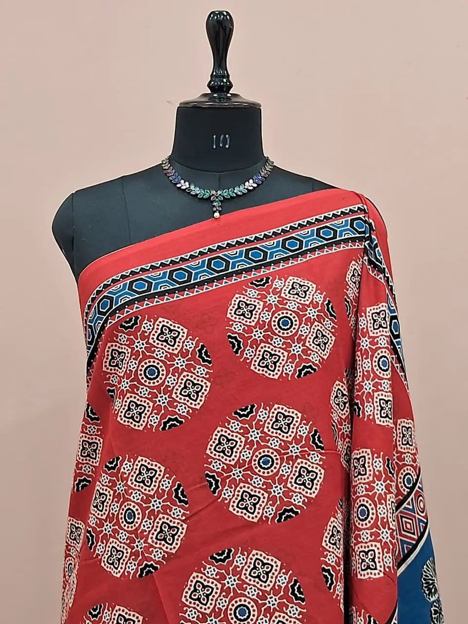 Tomato Red Mulmul Cotton Saree 1
