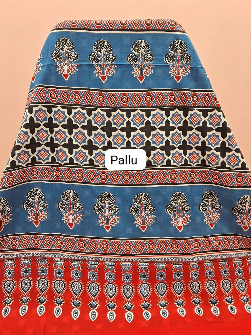 Tomato Red Mulmul Cotton Saree pallu