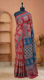 Tomato Red Mulmul Cotton Saree 