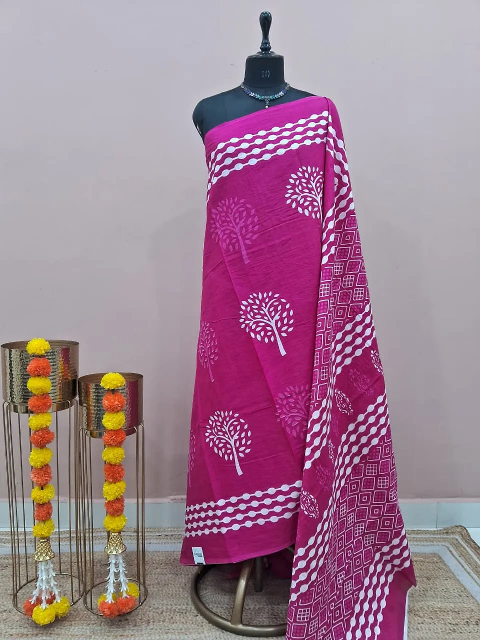 Pink Mulmul Cotton Saree 