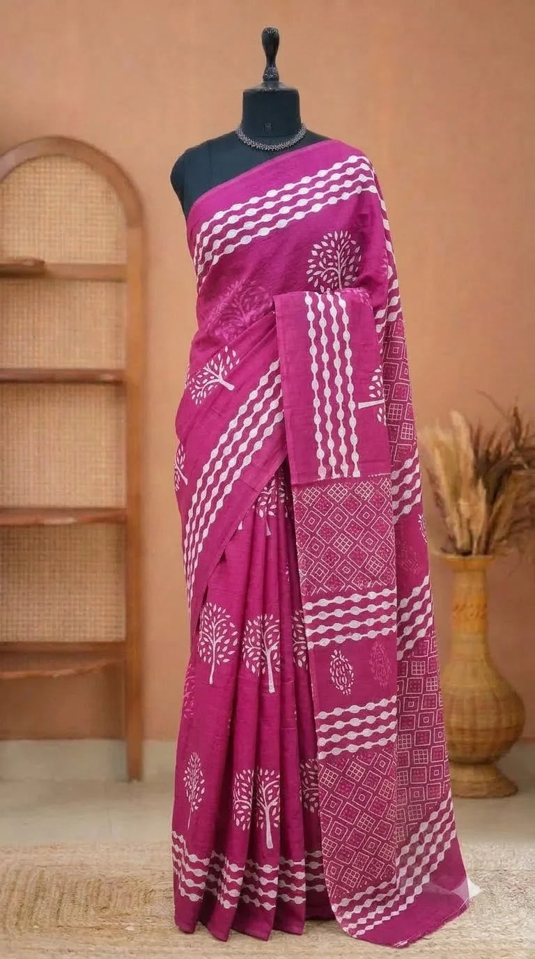 Pink Mulmul Cotton Saree 