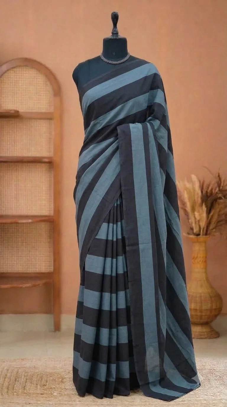 Black Mulmul Cotton Saree 