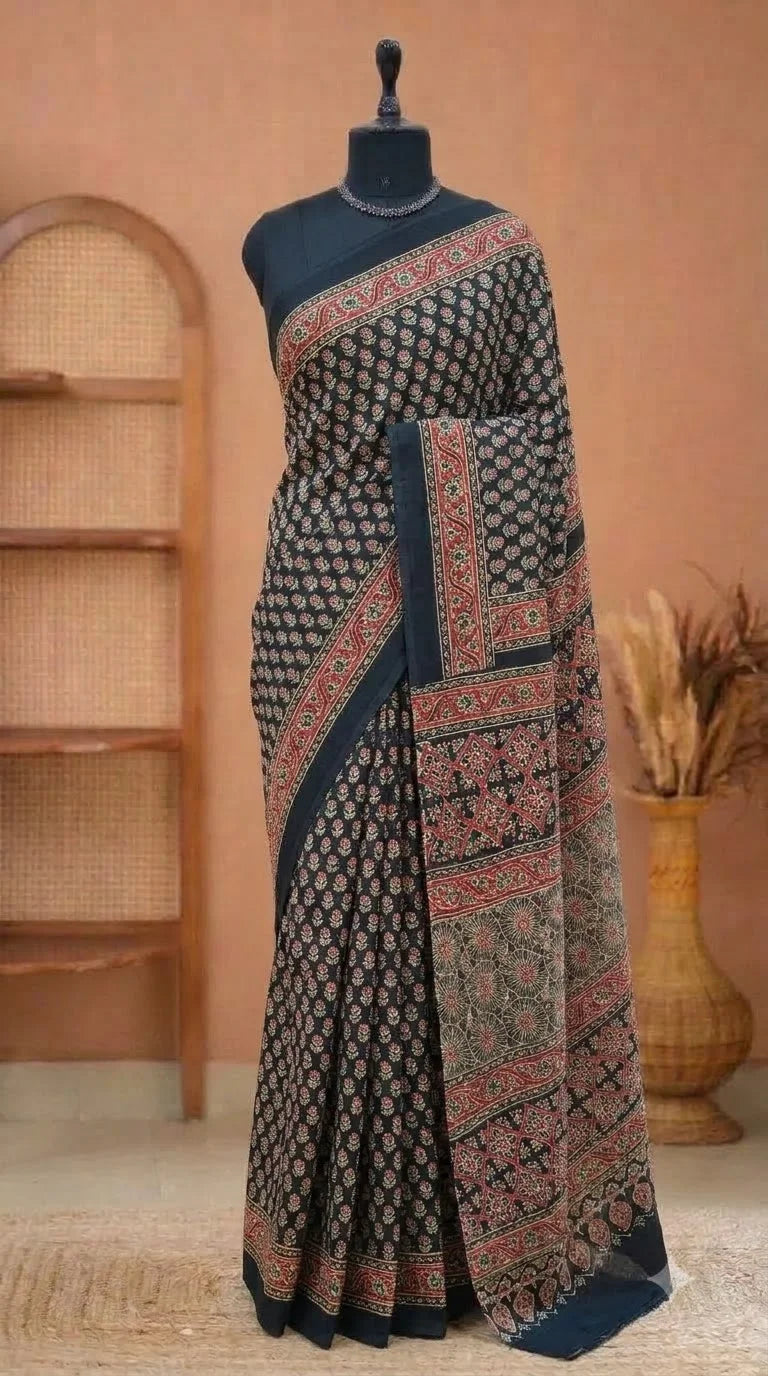 Black Pure Mulmul Cotton Saree 