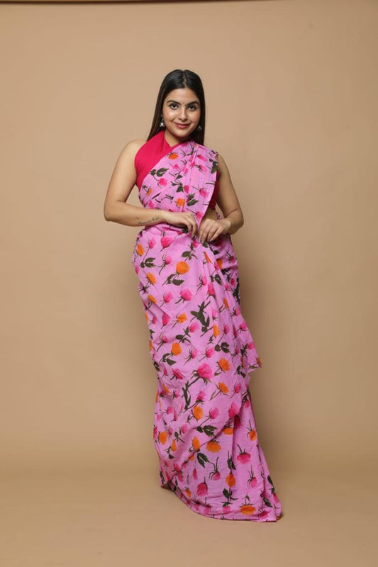 Pink Colour Mul Mul Cotton saree