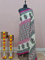 Off-White Mulmul Cotton Saree 