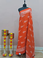 Orange Mulmul Cotton Saree 