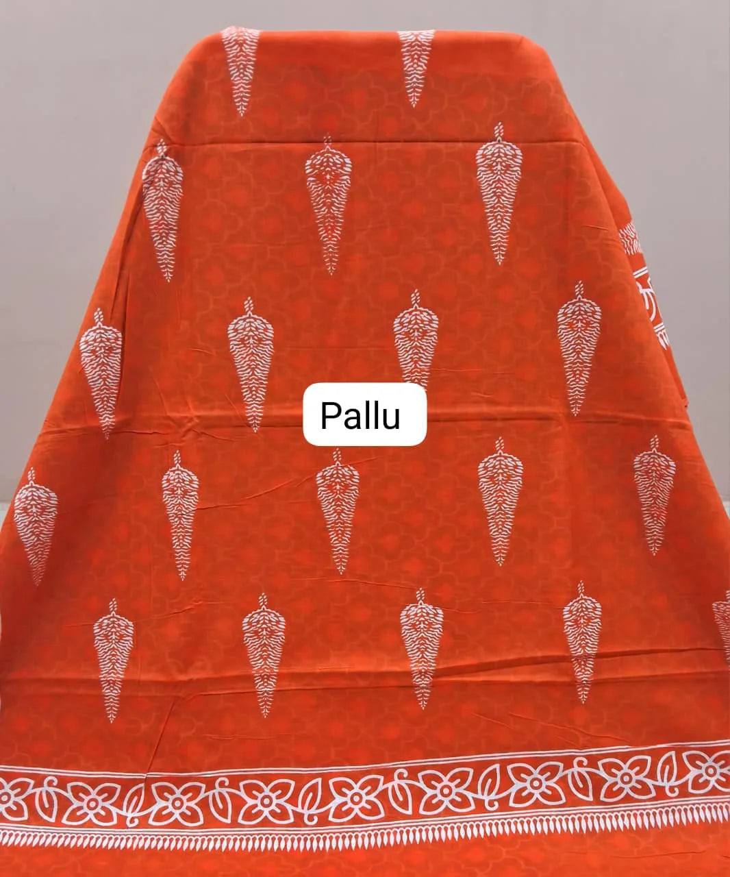 Orange Mulmul Cotton Saree pallu