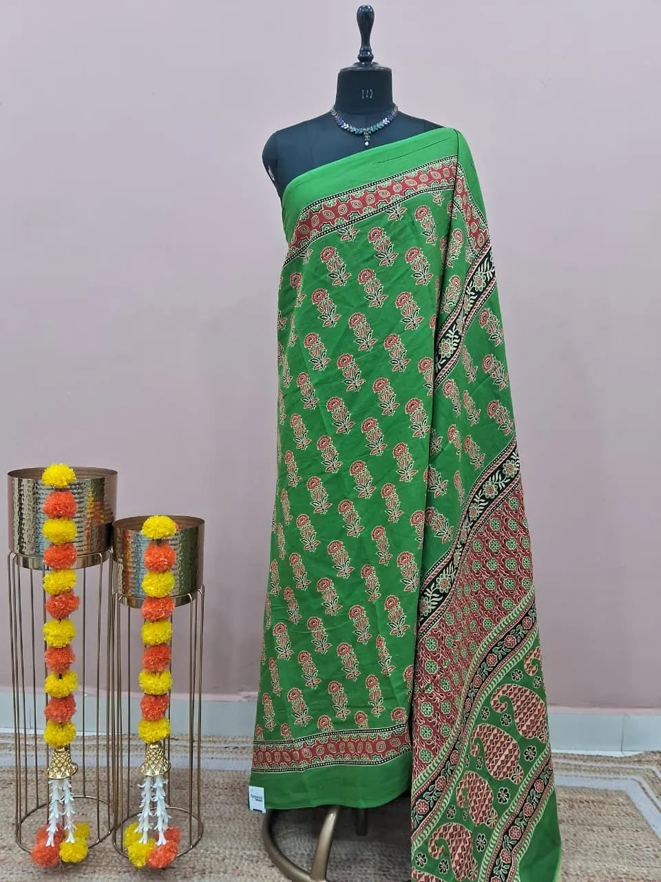 Green Mulmul Cotton Saree 