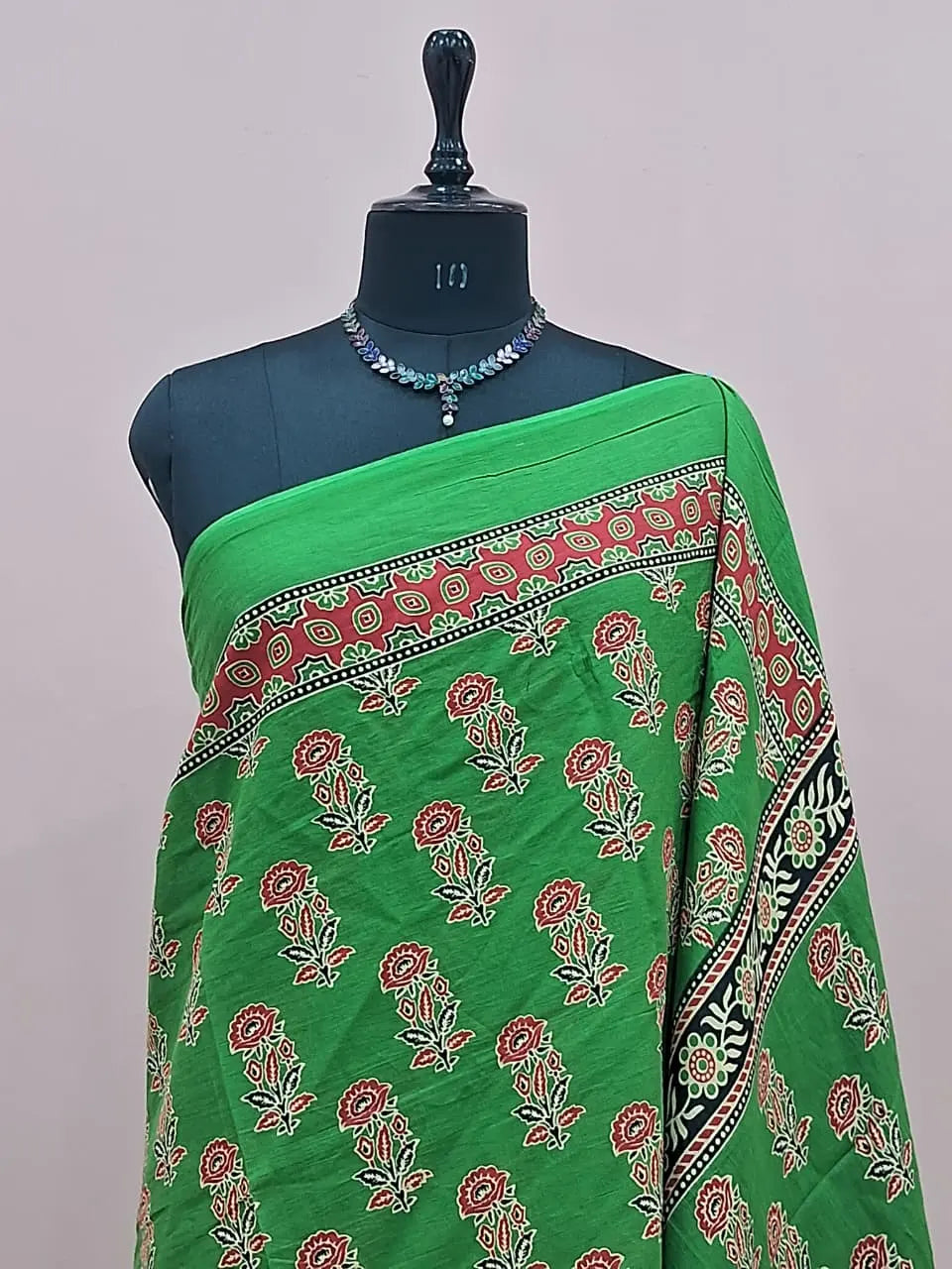 Green Mulmul Cotton Saree 1