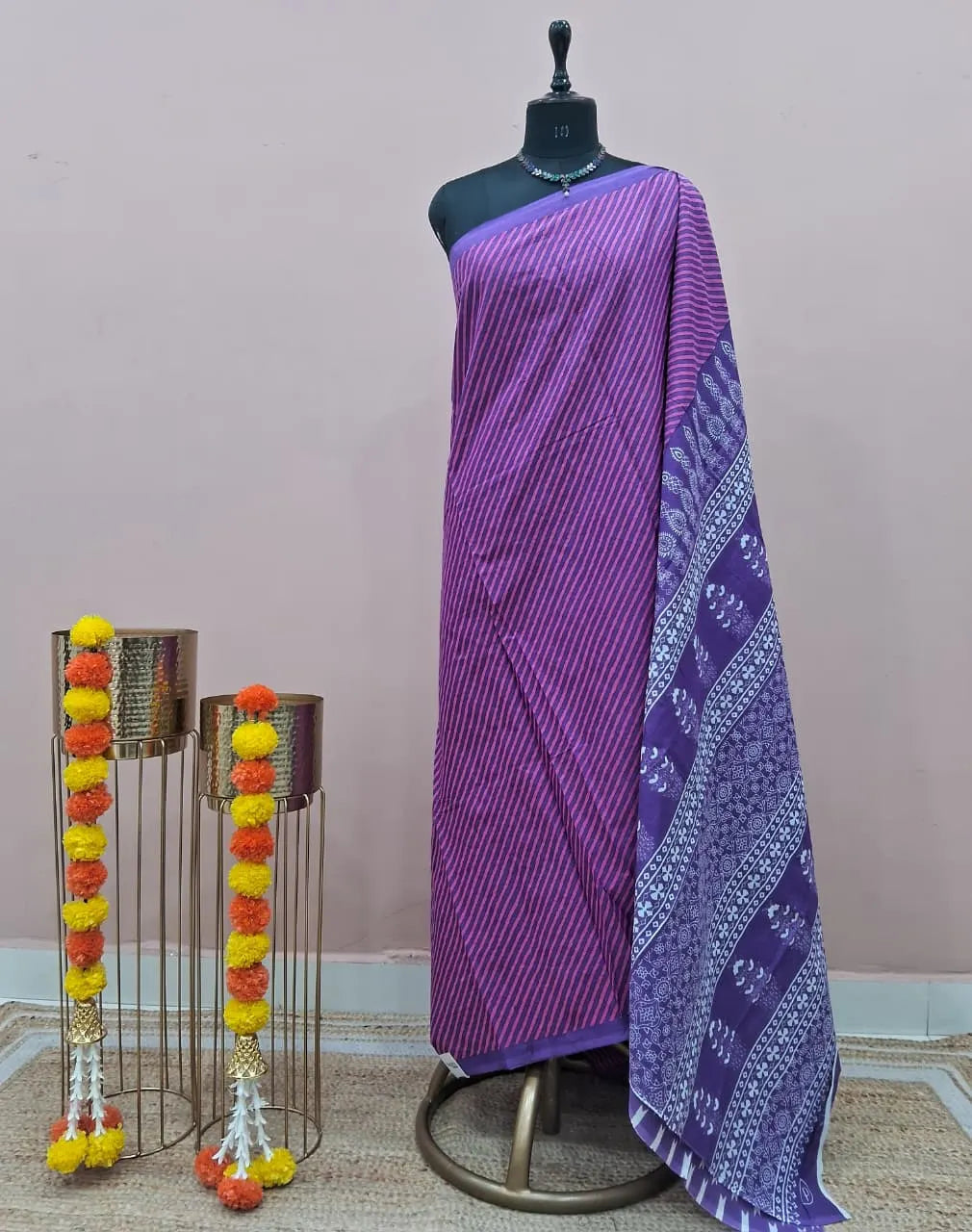 Light Purple Mulmul Cotton Saree 