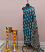Dark Teal Blue Mulmul Cotton Saree 