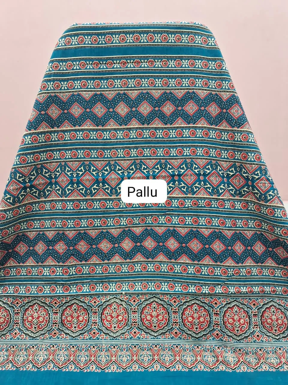 Dark Teal Blue Mulmul Cotton Saree pallu